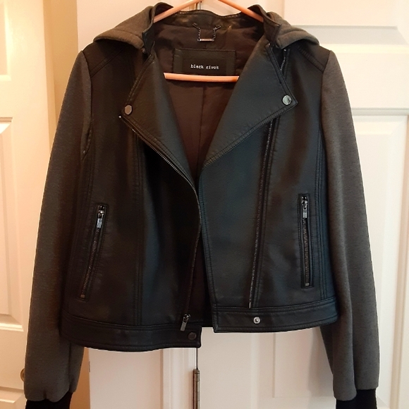 Black Rivet Jackets & Blazers - "Black Rivet" Leather Jacket Cloth Sleeves